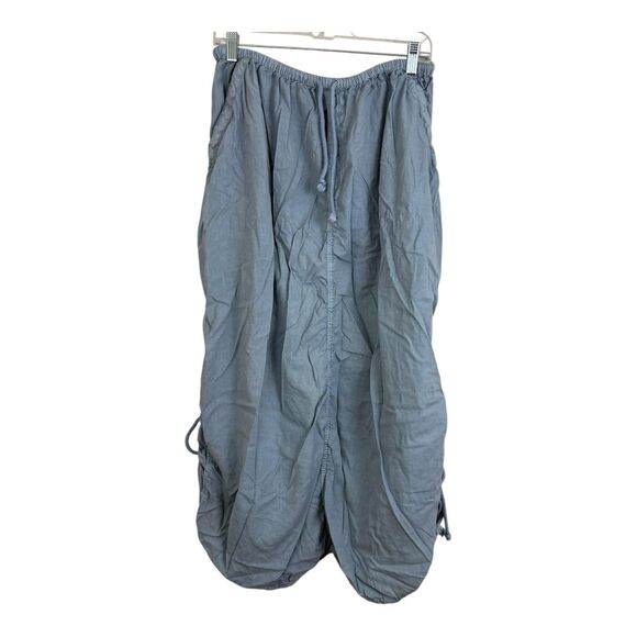 Free People Midi Skirt Sz Extra Small Ruched Cinched Sides Blue Elastic Waist - Picture 1 of 4